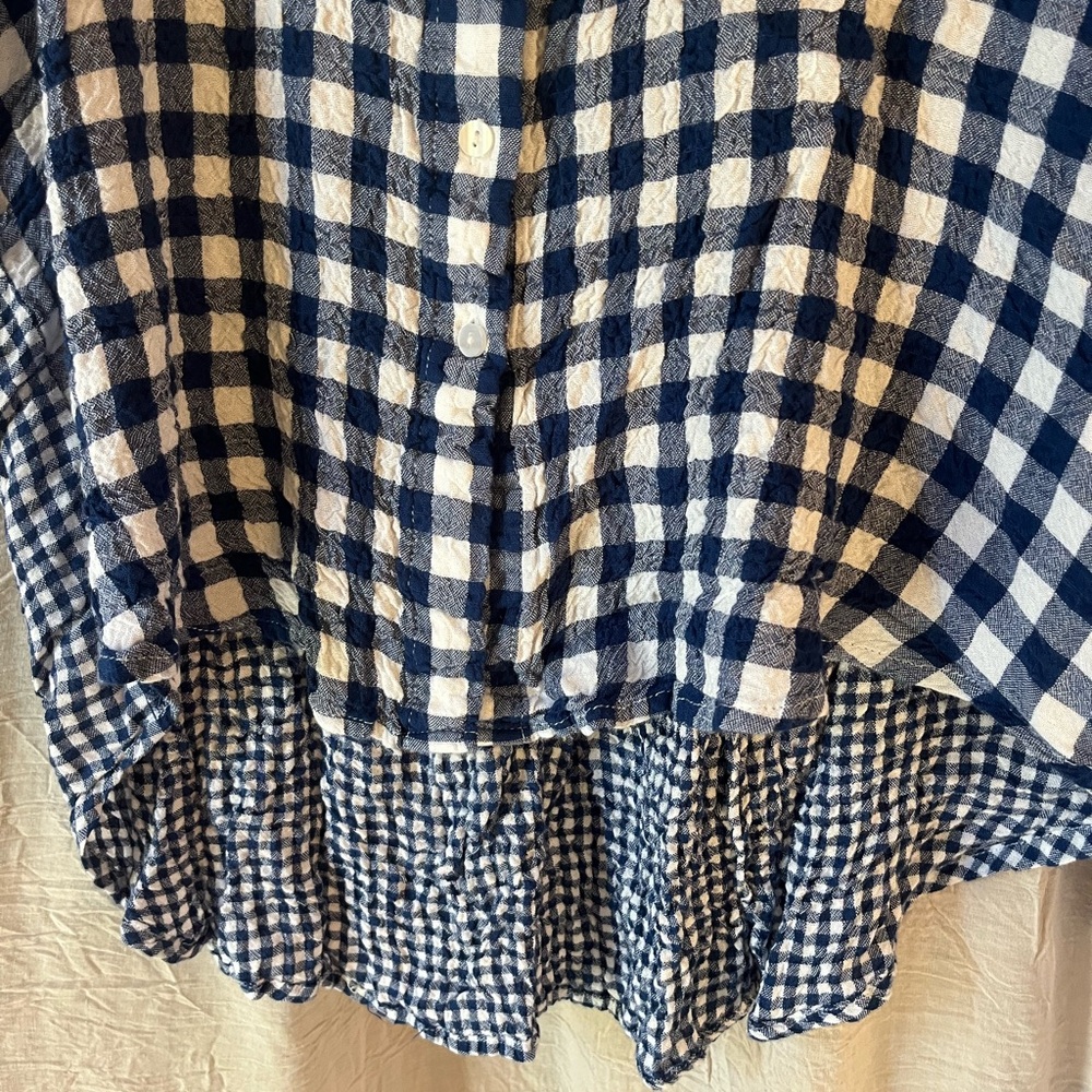 Jane + Delancey Navy and White Gingham Button-Up Shirt. Vintage retro vibe - Picture 2 of 5